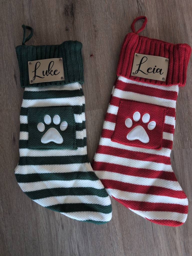 Personalized Family Christmas Stockings, Personalized Pet Paw stockings, Knitted Stockings, Dog Paw Stockings, Cat Stocking, Christmas Gift