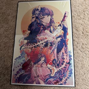 Poster Genshin Impact Raiden Shogun Sur Tissu 70x25 Cm - Tableau à Roulettes Décoration Murale Animé