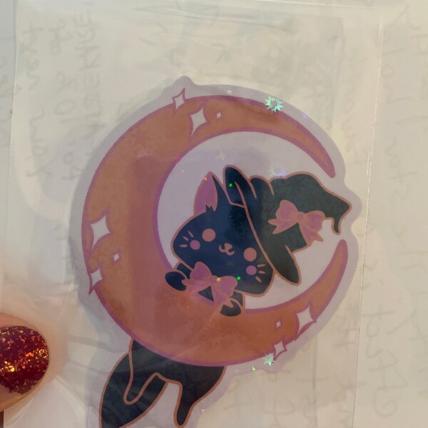 Witch Cat Holographic Sticker / Black Cat Sticker / Animal Sticker ...