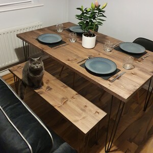 ARTEMIS Handmade Hairpin Leg Table with Two Benches and Two Chairs Industrial London Free Delivery ARTEMIS Handmade Hairpin Leg Table with Two Benches and Two Chairs Industrial London Free Delivery