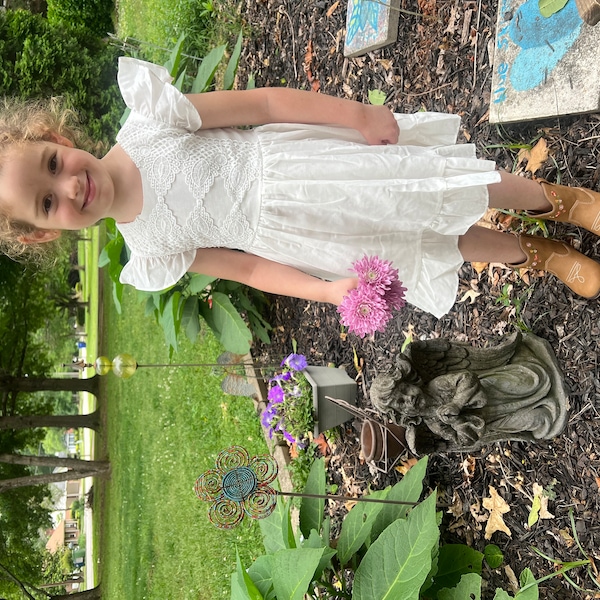 Girls White Twill Pinafore Dress