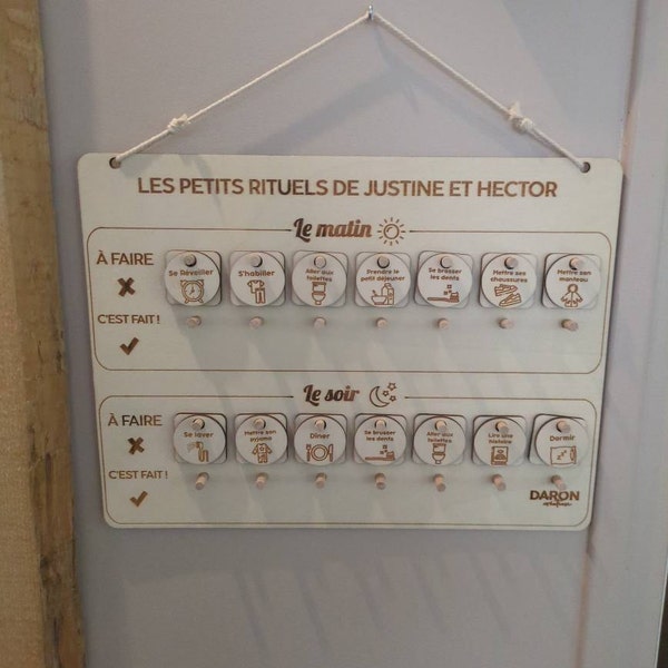 Tableau de motivation routine matin et soir en bois personnalisé ...