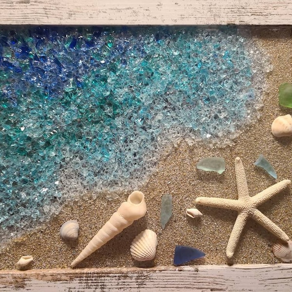 Sea Glass Beach Scene - Sea Glass Art - Beach Decor - Beach Scene Wall ...