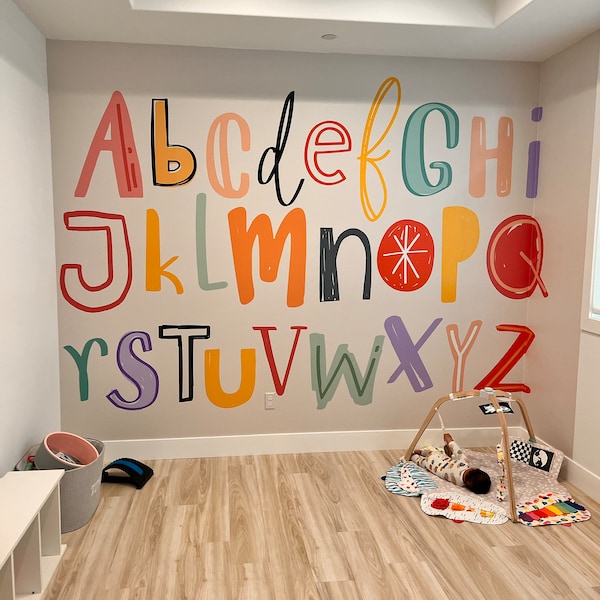 Kids Alphabet Wall Mural – Colorful Removable Wallpaper (peel & Stick ...