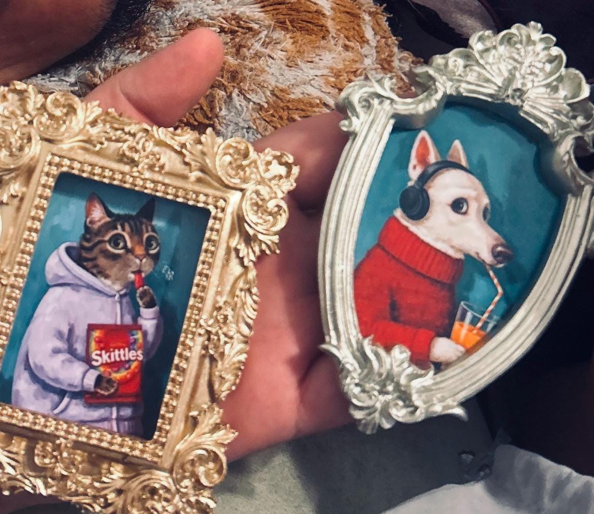 Custom Pet Portrait Magnets. Vintage Hand Painted Pet Portrait Fridge Magnet Best Gift for Pet Owner and Lover