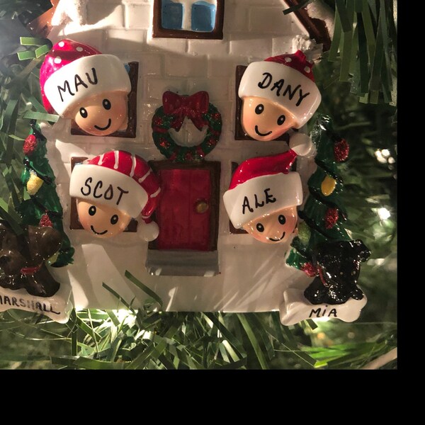 Personalized Family of 4 Home Ornament With 2 Dogs or Cats Added -4 ...