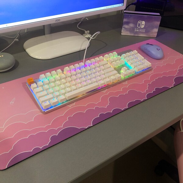 Cute Clouds Desk Mat Kawaii, Pastel Pink Mouse Pad, XL Desk Pad Cute ...