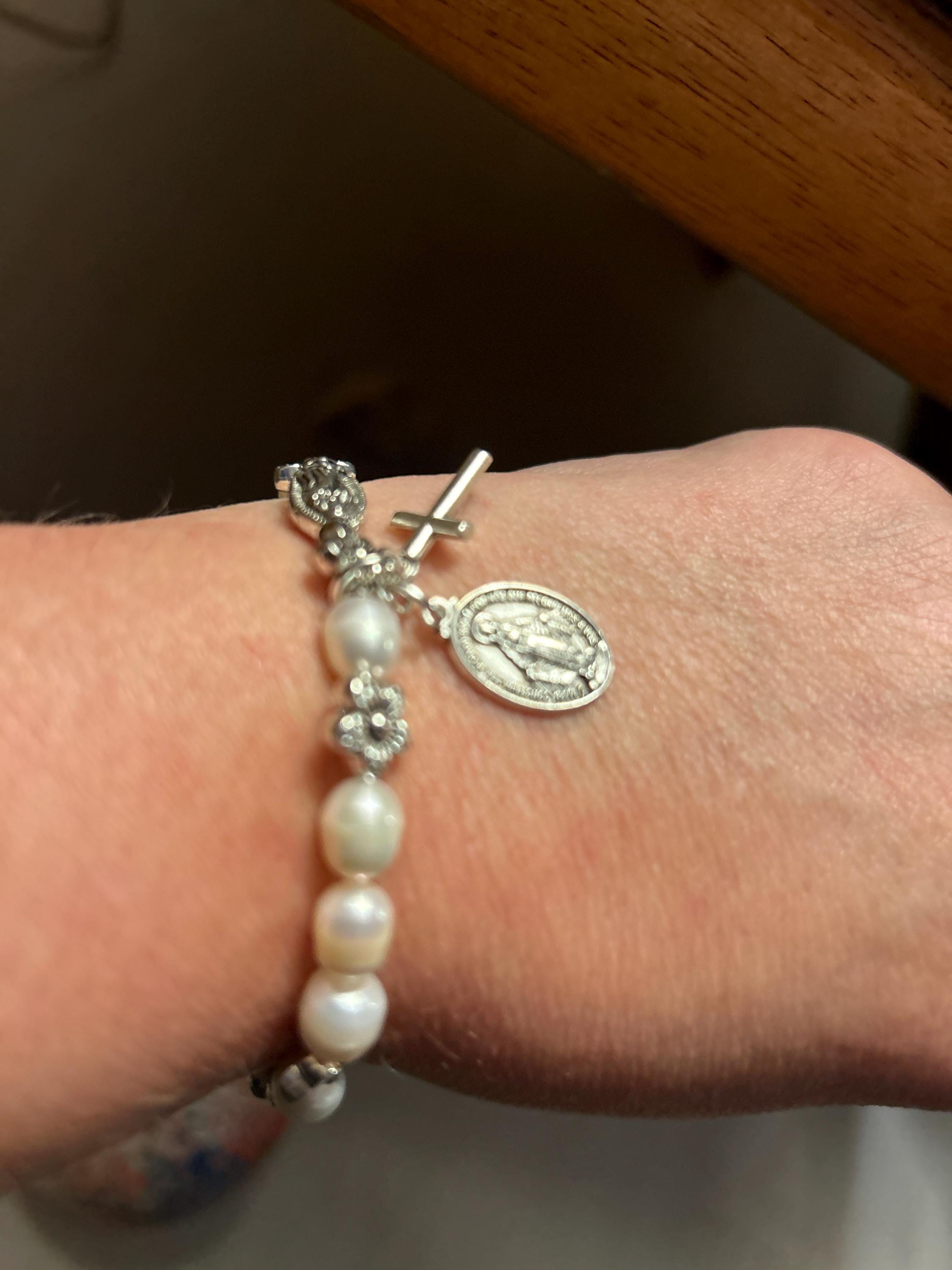 Rosary Bracelet - Women - Stretch Bracelet - Our Lady of Guadalupe - Small Cross