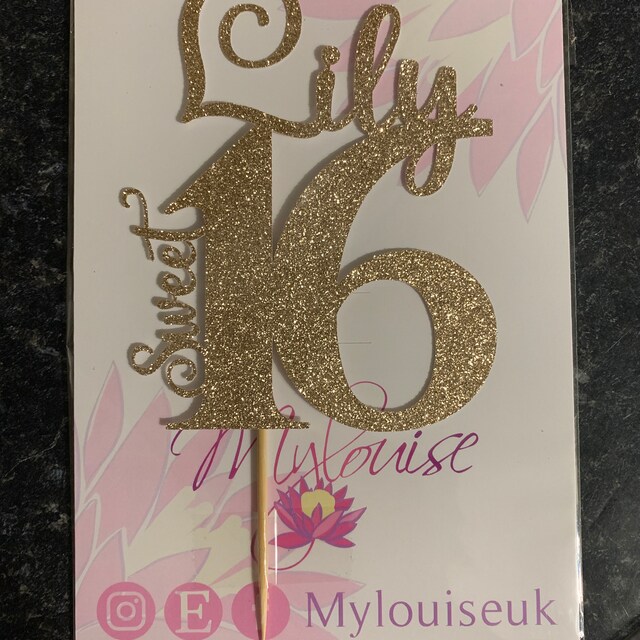 Sweet 16 Gold Glitter Cake Topper – Doppelseitig Glitzernd, Aus Acryl, Ca. 13x13 Cm, Made In USA