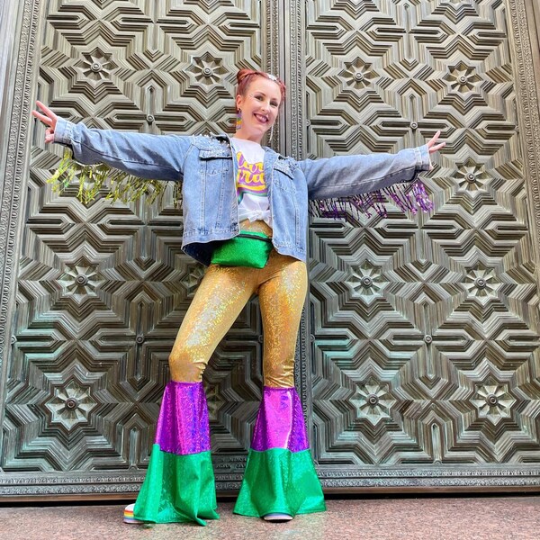 mardi gras bell bottom pants