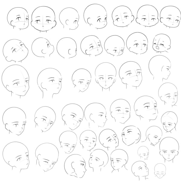 Anime Style Head Stamp Procreate Brush Set - Head Guide Stamp Brush ...