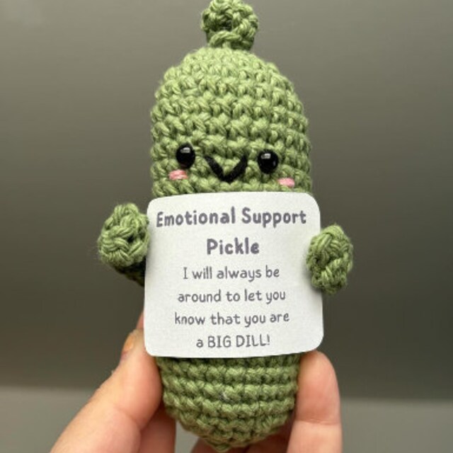 Emotional Support Pickle & Positive Crochet Animals - Funny Encouraging Plush Dolls For Stress Relief & Gifts