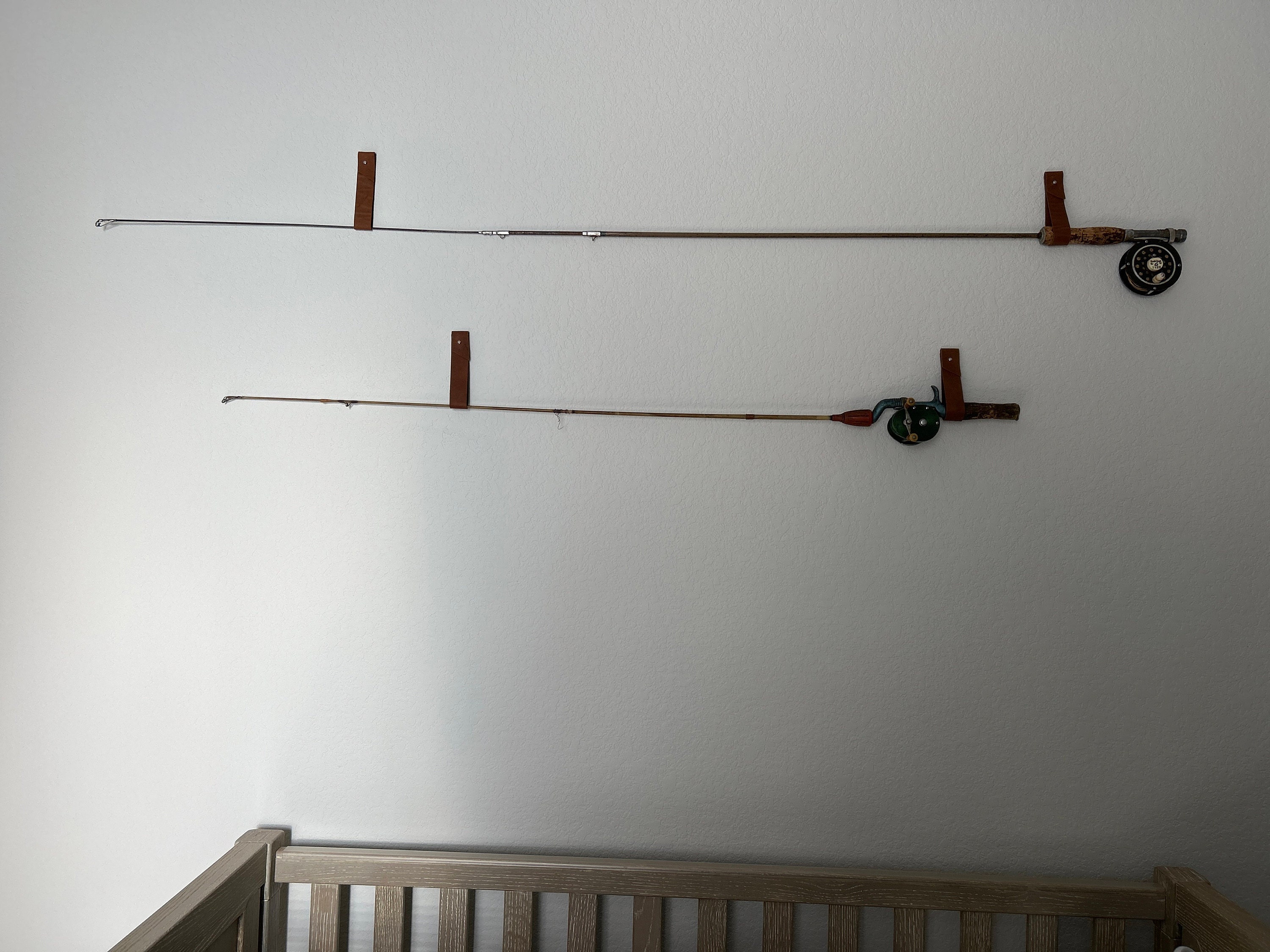Leather Fishing Rod Holder, Rack, Pole Organizer, Fishing Decor, Fishing Pole Wall Mount, Tackle Storage, Rod Hanger, Wall Hanging Strap