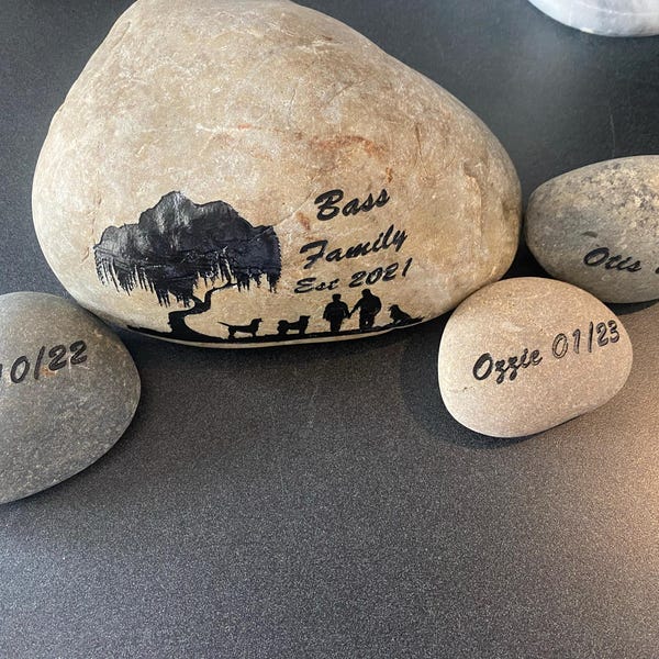 Etched Rocks Protection 7in Grandma Garden Rock 3in Name Stones Add Kids Custom Order Carved ...