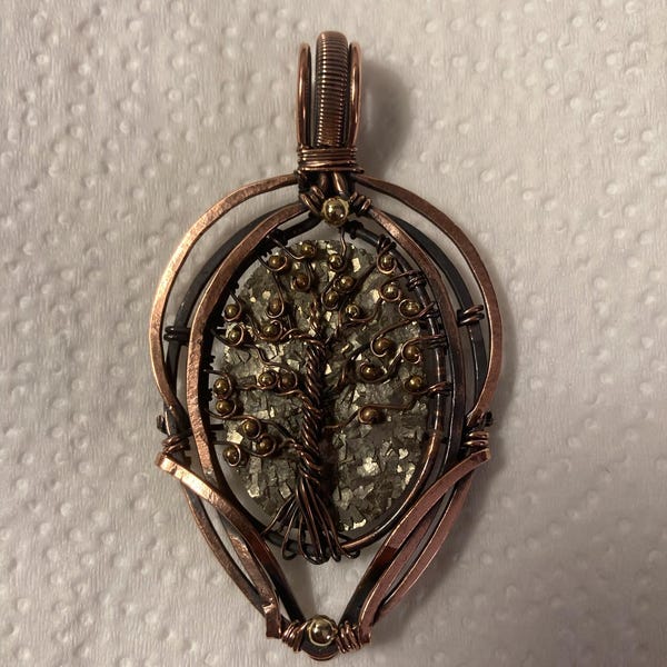 Copper Wire Wrapped Tree of Life Labradorite Pendant