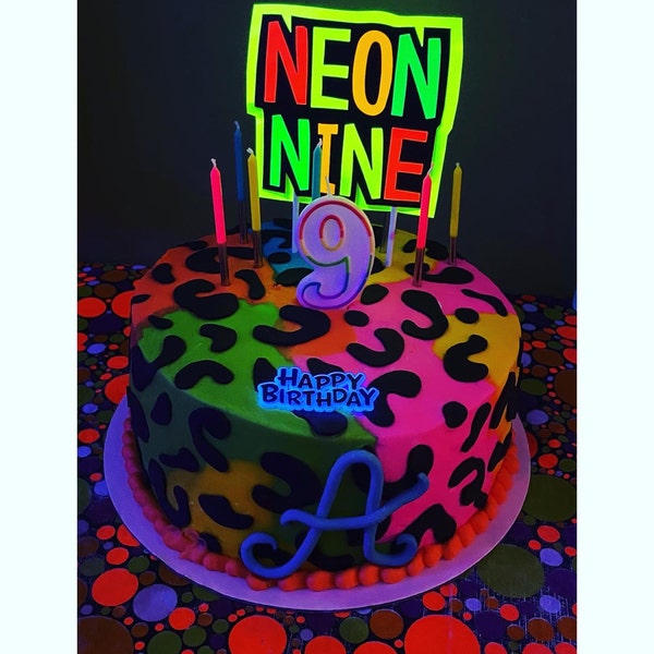 Glow Party Cake Topper, Neon Birthday Cake Topper, Personalized Cake ...