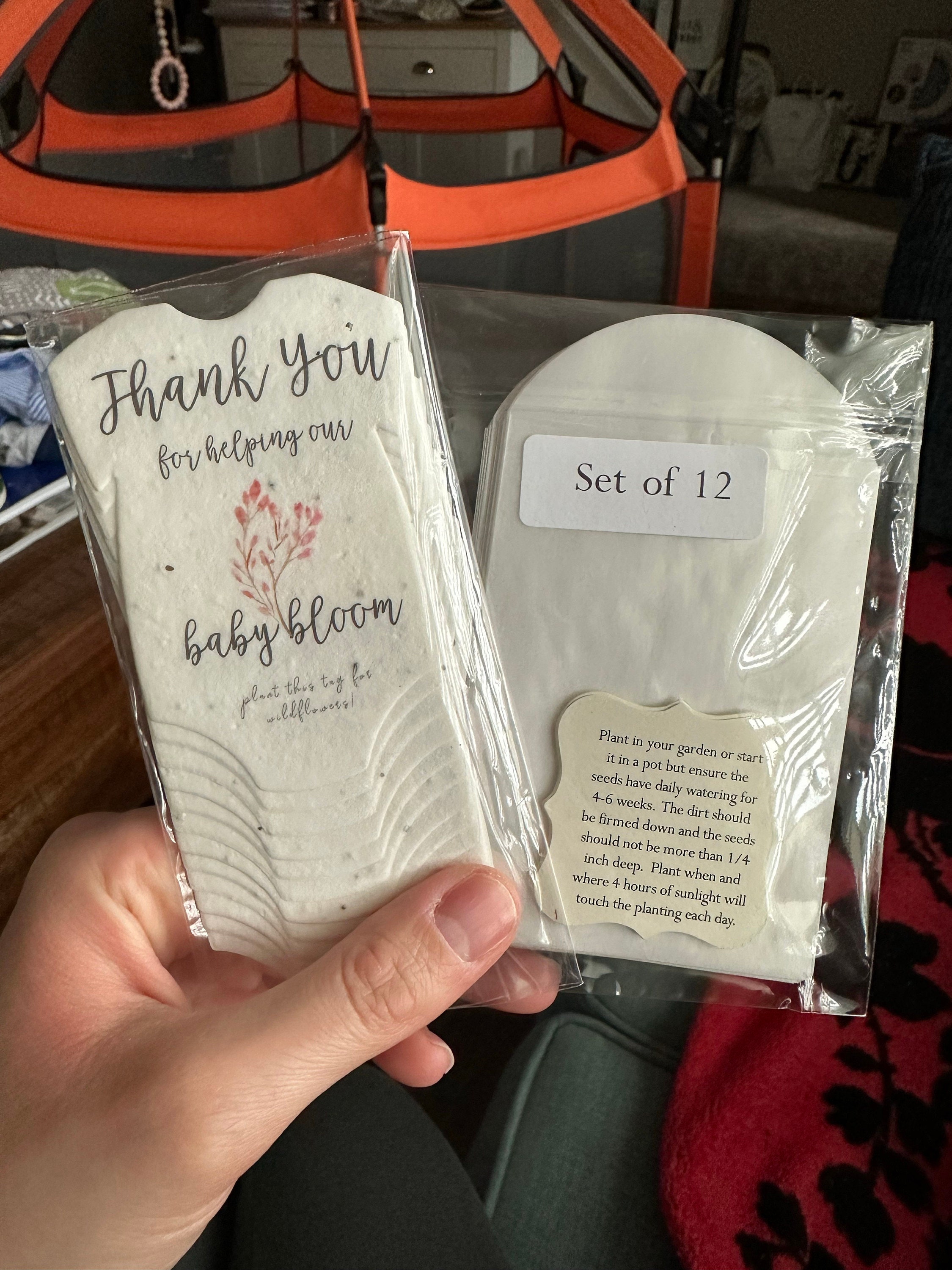 Infant Bodysuit Shape Thank You Baby Blooms Seed Paper 3&quot; x 2&quot; Wildflower Cotton with guides and envelopes - Pick your Flower