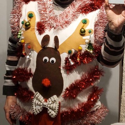 Homemade Custom 3-D Hysterical Reindeer Tacky Ugly Christmas Sweater ...