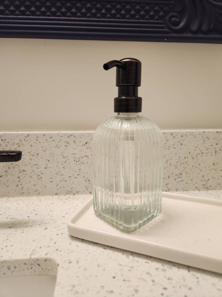 Vintage 14 oz. Glass Liquid Soap Dispenser Bottle | Refillable | Hand Soap or Dish Soap | 304 Stainless Steel Metal Pump | Gift | Apothecary