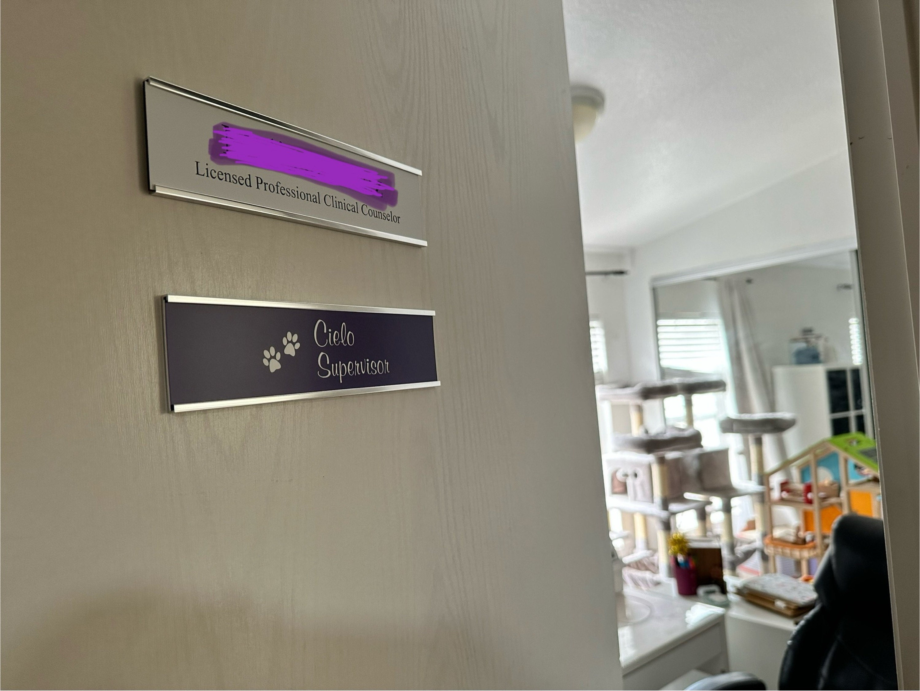 2&quot; x 8&quot; Laser Engraved Name Plate with Silver Aluminum Holder Adhesive Backed - Wall - Cubicle - Door - Flush Mountable
