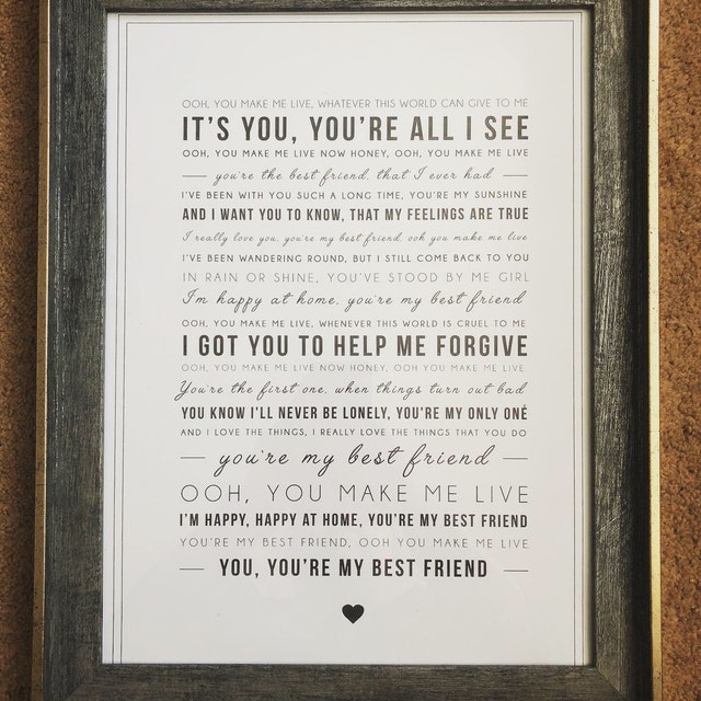 You're My Best Friend - Queen (lyrics) v.2 | Framed Art Print