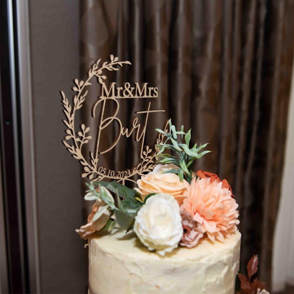 Custom Mr Mrs Cake Topper, Gold Cake Topper for Wedding, Personalized ...