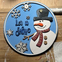 Let It Snow Door Hanger Laser Cut File, Snowman Door Round SVG, Laser ...