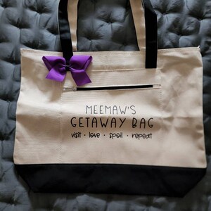 Grandma's Getaway Bag Tote Bag With Zipper Grandma Gift Grandma to Be Grandparent's Gift Gift ...