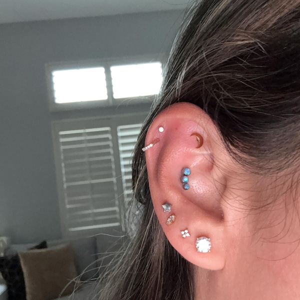 14K Solid Gold Diamond Rook Helix Hoop Earring, Gold Diamond Tragus ...