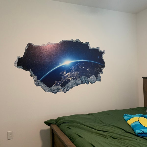 Earth Planet Wall Decal - Space 3D Smashed Wall Art Sticker Kids Room ...