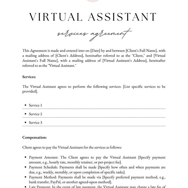Editable Virtual Assistant Contract, Virtual Assistant Services ...