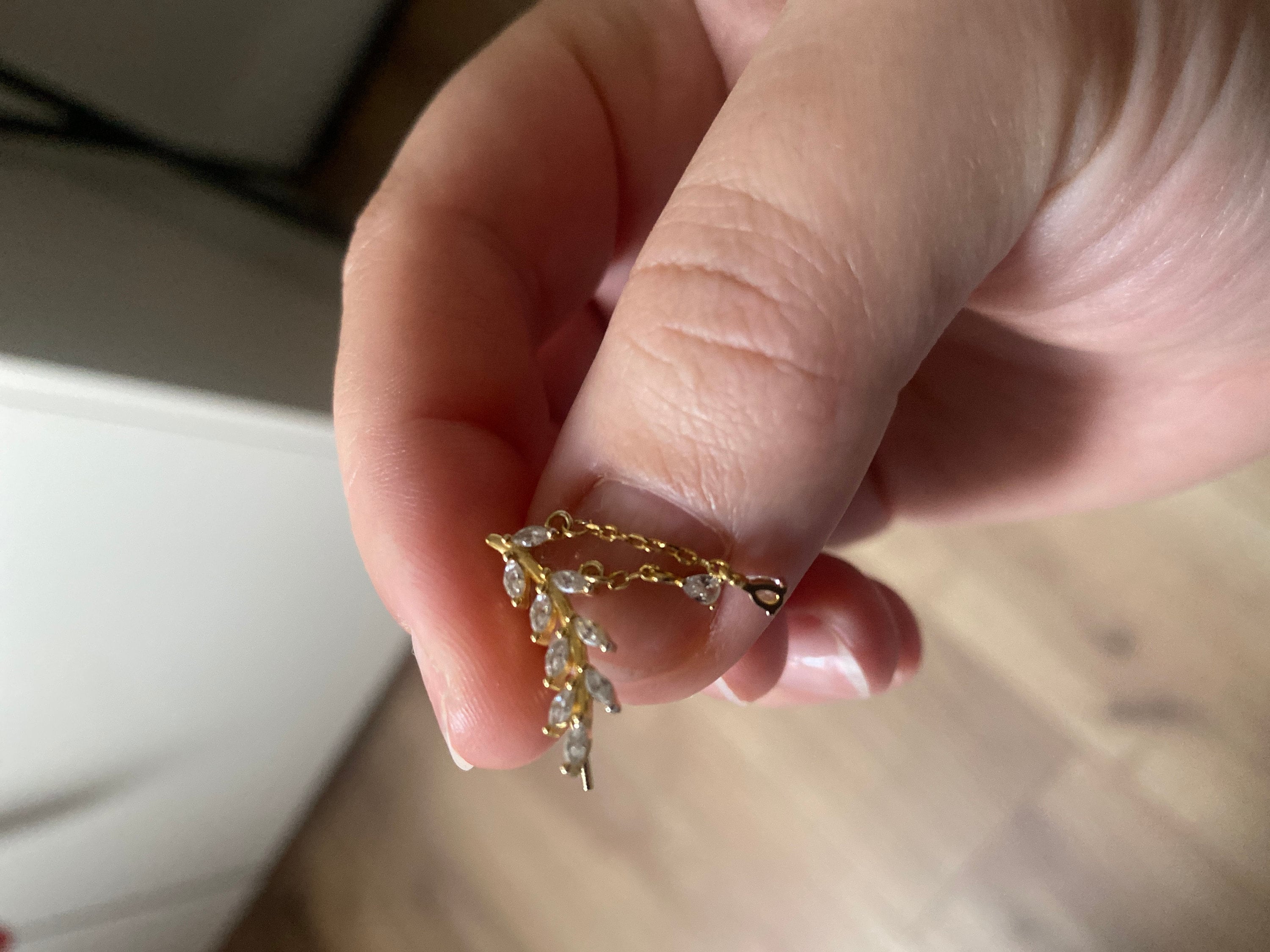 CZ Leaf crawler Earrings with Dangle Chains in Sterling Silver, Silver, Gold or Rose Gold, Olive Branch Climber Earrings, Nature Inspired