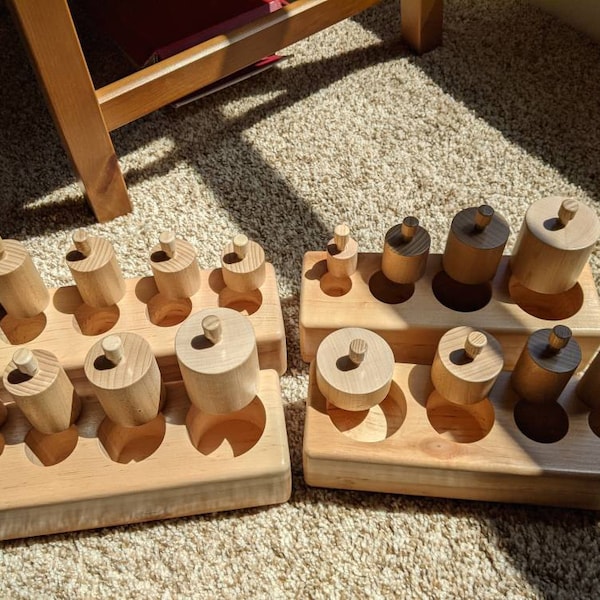 Montessori Knobbed Cylinder Blocks Wooden Puzzle Preschool Homeschool ...