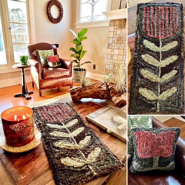 RUG HOOKING KIT - Old Fashioned Tall Tulip on Linen - Etsy