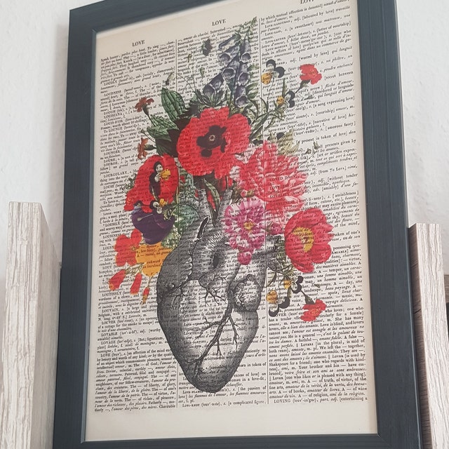 Anatomisches Herz Mit Blumen, Kunstdruck Anatomisches Herz, Druck Auf Alter  Buchseite, Valentinstag Geschenk - Etsy