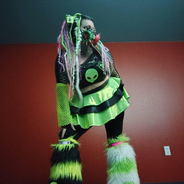 Cyber Goth Alien Outfit – Black & Lime Green Rave Set - Etsy display picture 2
