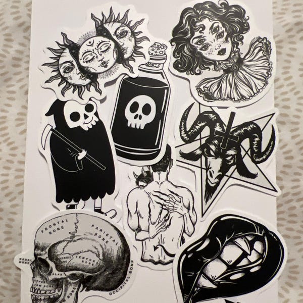 50 Cool Black and White Goth Laptop Stickers Dark Skull Tattoo Decals ...