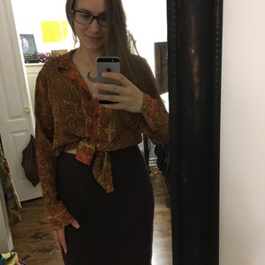 Burnt Orange Unisex Silk Shirt Retro Psychedelic Print Long - Etsy
