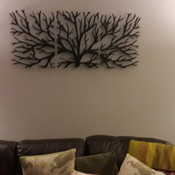 Metal Wall Art Decor 3D Sculpture 3 Piece Tree Brunch Modern Fireplace ...
