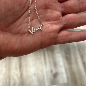 Customer photo, Cursive Name Necklace