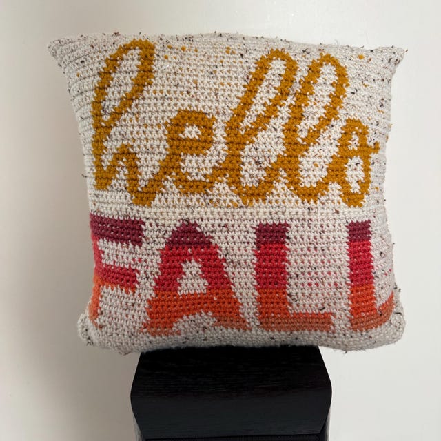 A customer's finished Hello Fall Pillow Cover Crochet Pattern