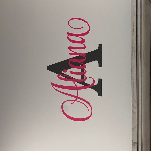 Personalized Name Wall Decal Girl Monogram Initial Fancy Cursive Name ...