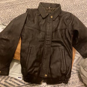 1990's Vintage Style Oversized Brown Leather Jacket for Women