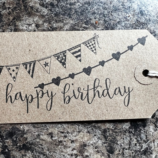Happy Birthday Rubber Stamp - Calligraphy Stamp - Gift Tag Stamp -  Calligraphy Birthday - birthday card making - gift wrap - K0052