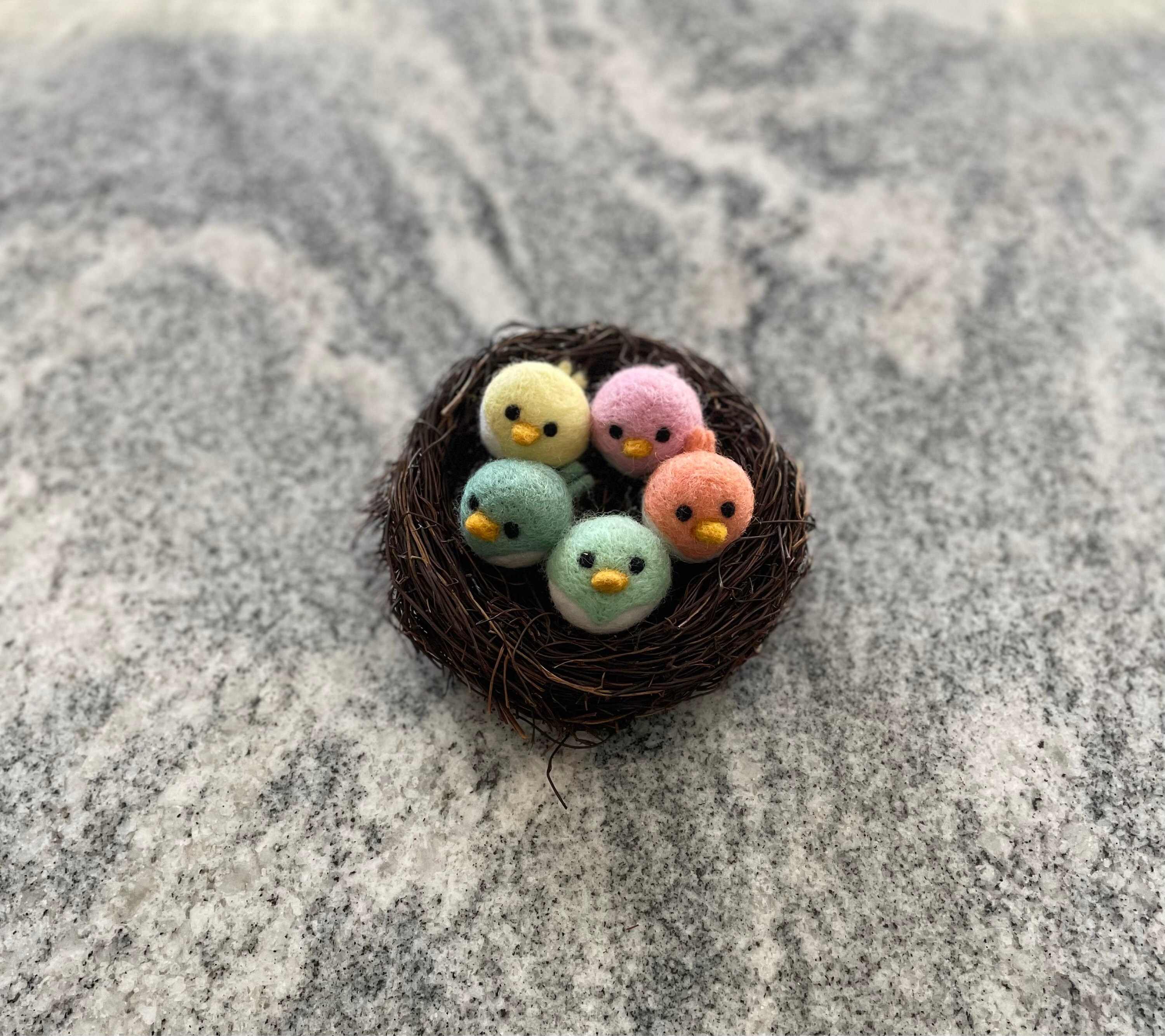 Spring Bird Chick Felt Shapes- Set of 5- 1.5x2&quot;- NEST NOT INCLUDED- Pastel Colors- Easter Bowl Filler, Home Decor Tiered Tray, Shelf Sitter