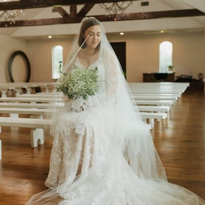 Two Tiers Wedding Veil Cathedral Length Blusher Veil ACC1172