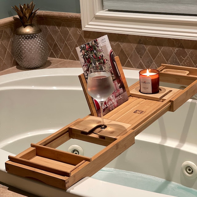 interDesign Natural Wood Bathtub Caddy 27.56-in x 1.57-in in the Bathtub &  Shower Caddies department at