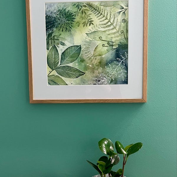 Giclee Watercolor Print, Blue Green Leaves Botanical Abstract Painting ...