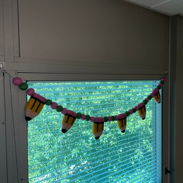 Customizable Bright Rainbow Pencil Garland - Back to School Felt Ball ...