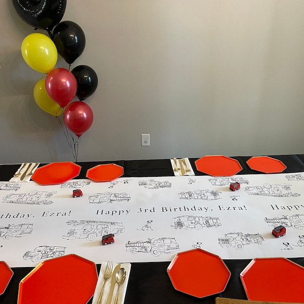 Personalized Fireman Birthday Decorations Coloring Table Runner ...